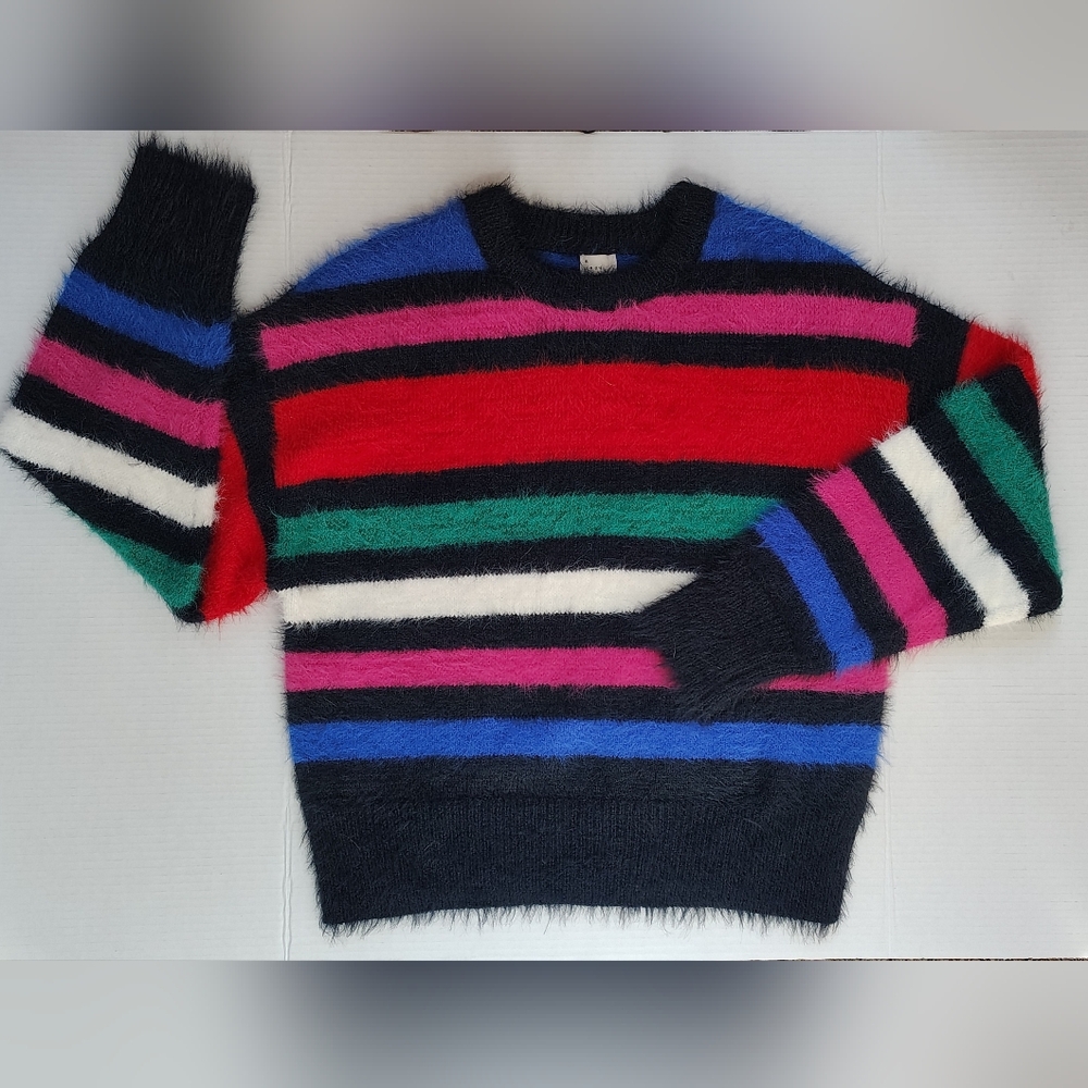 A New Day Pull Over Crew Neck Fuzzy Striped Sweater